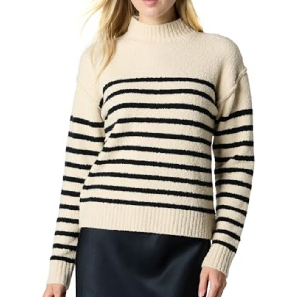 Chic Striped Cowl Neck Sweater in Black and Cream